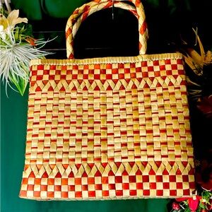 Orange large lauhala tote